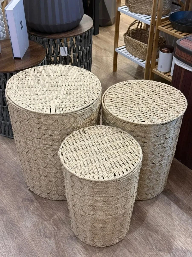 SET DE 3 CANASTOS ORGANIZADORES CON TAPA EN FIBRA NATURAL ESTILO BOHEMIO - 4