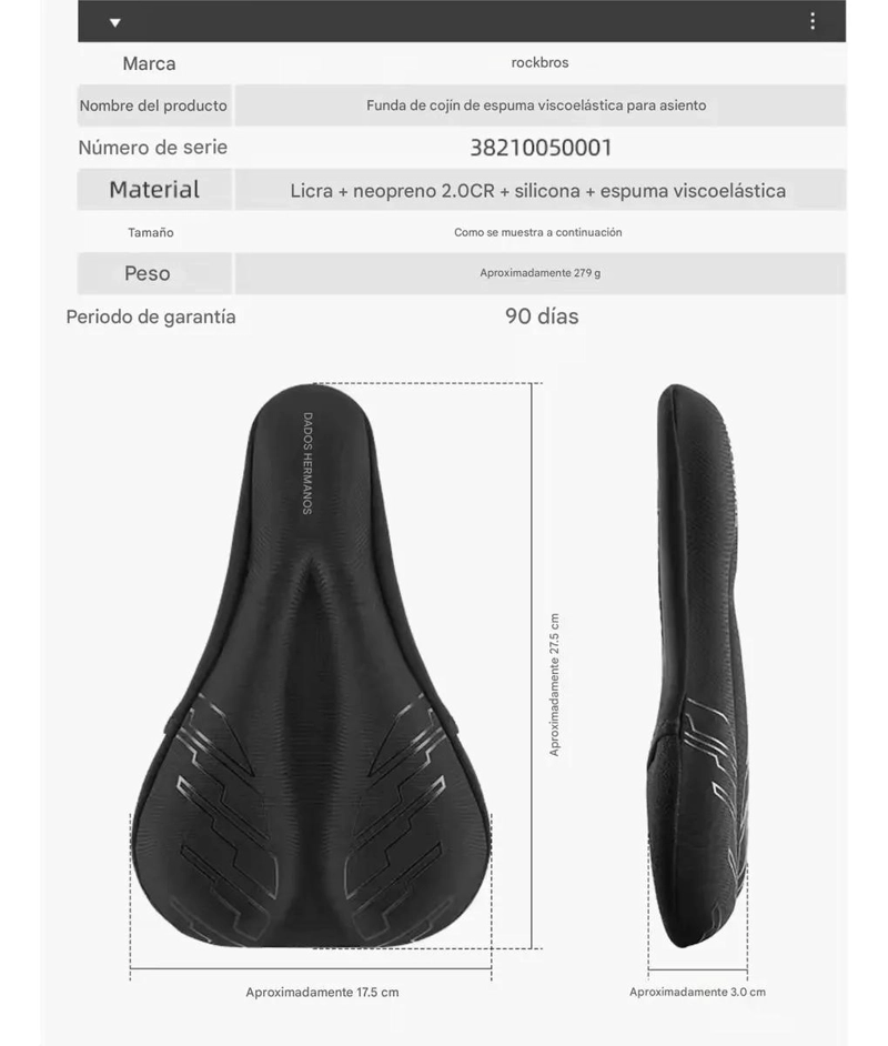 FUNDA ACOLCHADA PARA SILLIN DE BICICLETA CON ESPUMA DE ALTA DENSIDAD - 3