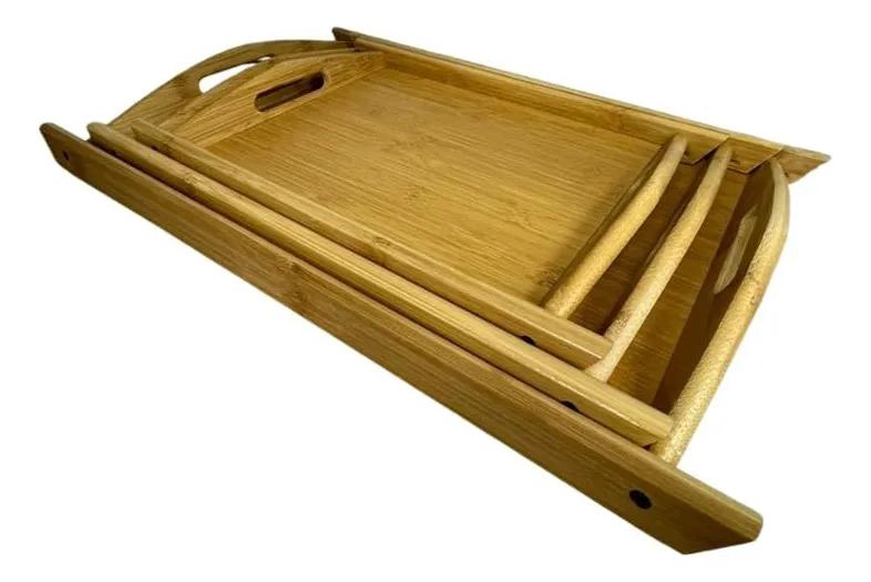 SET DE BANDEJAS PARA DESAYUNO DE BAMBU CON ASAS 3 PIEZAS - 1