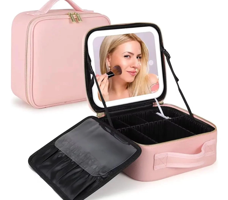 COMESTIQUERO COMPACTO PARA VIAJE CON ESPEJO INTEGRADO Y COMPARTIMENTOS - 1