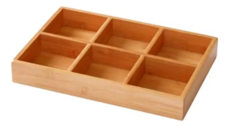 BANDEJA DE BAMBU CON 6 COMPARTIMENTOS DE 33X23X5 CM PARA ORGANIZACION - 1