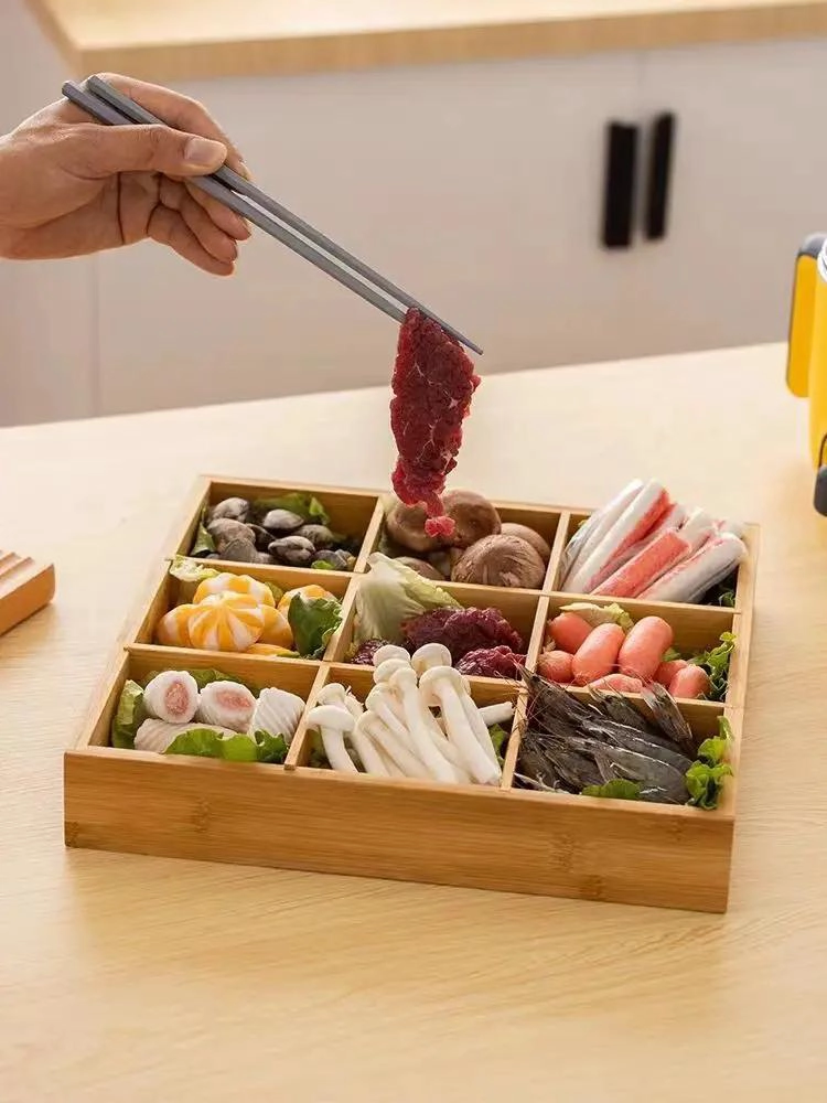 BANDEJA DE BAMBU CON 6 COMPARTIMENTOS DE 33X23X5 CM PARA ORGANIZACION - 2