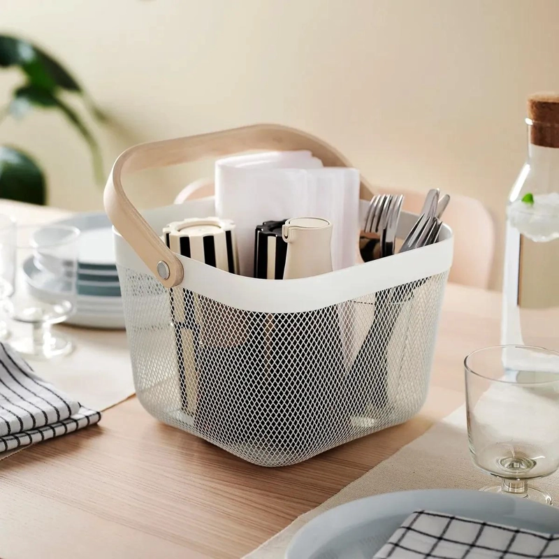 CANASTO ORGANIZADOR DE MALLA DE ACERO BLANCO 25X26X18 CM PARA ALMACENAMIENTO - 2