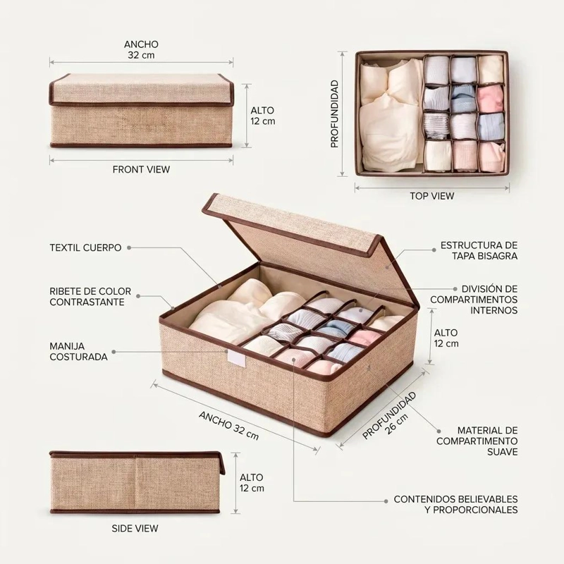 CAJA ORGANIZADORA MULTIUSO PARA HOGAR Y OBJETOS PEQUEÑOS COLOR BEIGE - 4