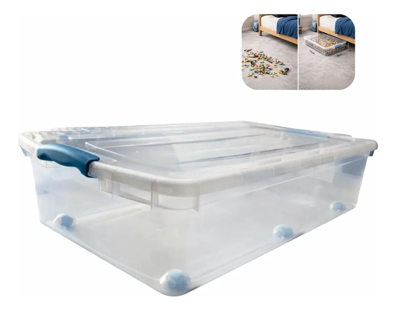 CAJA PLASTICA ORGANIZADORA CON TAPA Y RUEDAS PARA ALMACENAMIENTO BAJO CAMA 36L - 1