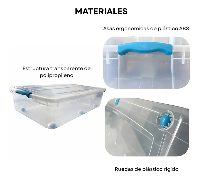 CAJA PLASTICA ORGANIZADORA CON TAPA Y RUEDAS PARA ALMACENAMIENTO BAJO CAMA 36L - 3