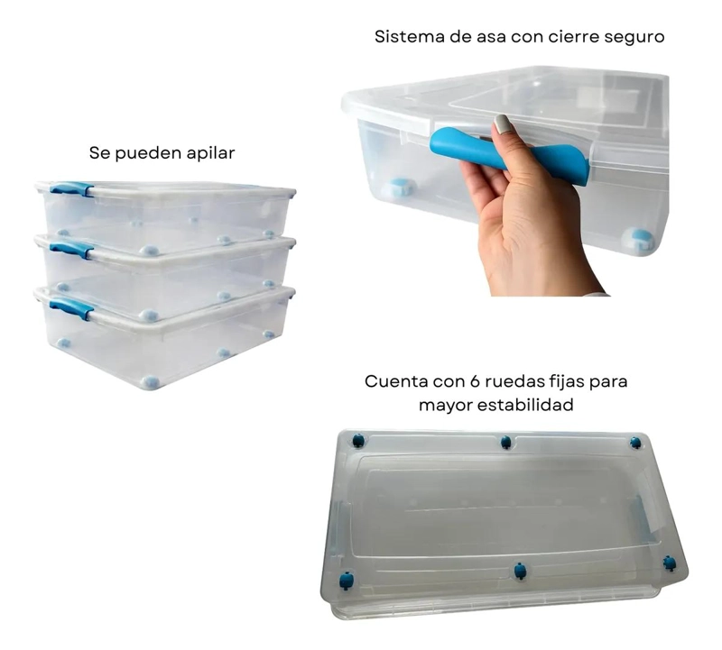 CAJA PLASTICA ORGANIZADORA CON TAPA Y RUEDAS PARA ALMACENAMIENTO BAJO CAMA 36L - 4