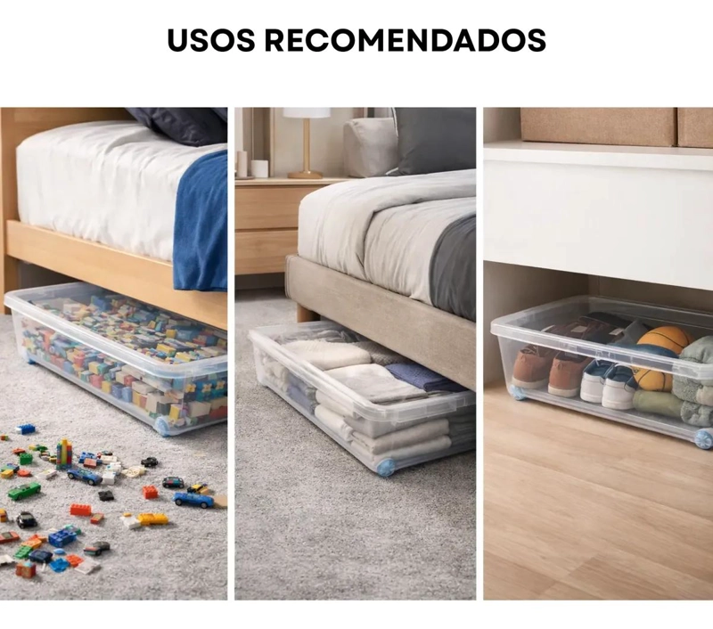 CAJA PLASTICA ORGANIZADORA CON TAPA Y RUEDAS PARA ALMACENAMIENTO BAJO CAMA 36L - 5