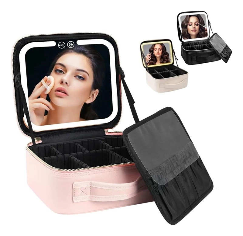 BOLSO ORGANIZADOR DE MAQUILLAJE CON ESPEJO Y LUZ LED INTEGRADA - 1