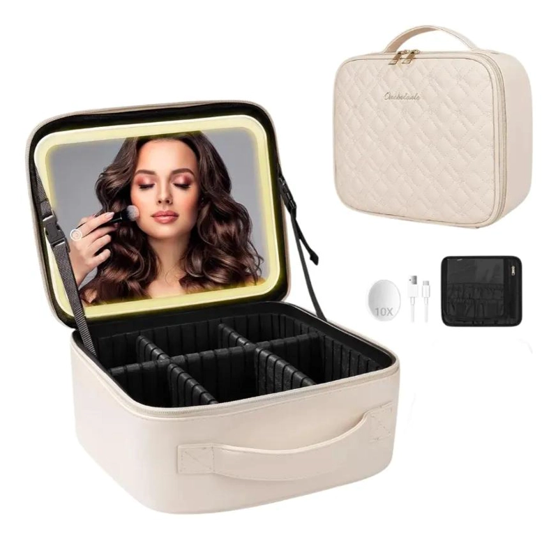 BOLSO ORGANIZADOR DE MAQUILLAJE CON ESPEJO Y LUZ LED INTEGRADA - 3