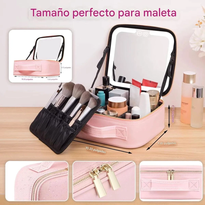 BOLSO ORGANIZADOR DE MAQUILLAJE CON ESPEJO Y LUZ LED INTEGRADA - 5