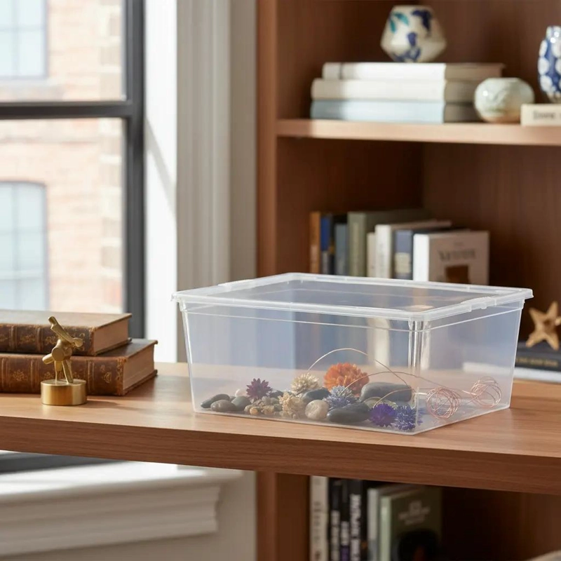 CAJA ORGANIZADORA APILABLE CON TAPA CAPACIDAD 19 LITROS PARA ALMACENAMIENTO - 1
