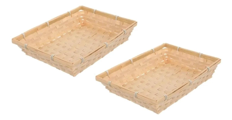 SET DE 2 CANASTOS DECORATIVOS Y ORGANIZADORES DE BAMBU NATURAL - 2