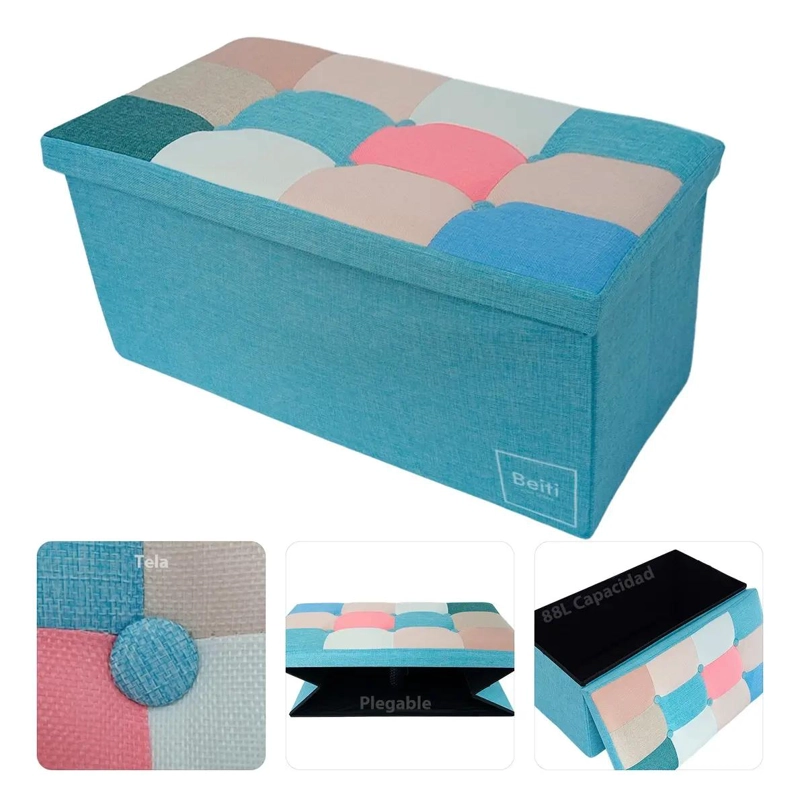 PUFF BAUL PLEGABLE ORGANIZADOR DE TELA MIX ROSADO 76X38 CM - 1