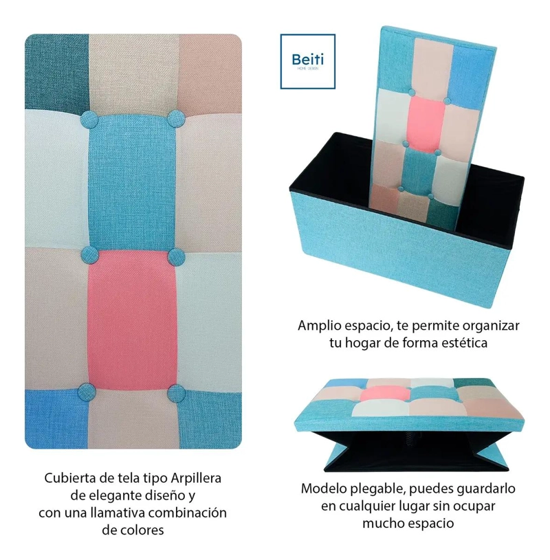 PUFF BAUL PLEGABLE ORGANIZADOR DE TELA MIX ROSADO 76X38 CM - 2