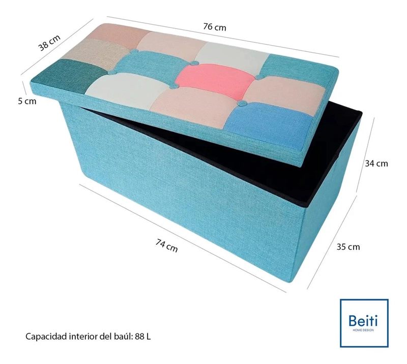 PUFF BAUL PLEGABLE ORGANIZADOR DE TELA MIX ROSADO 76X38 CM - 3