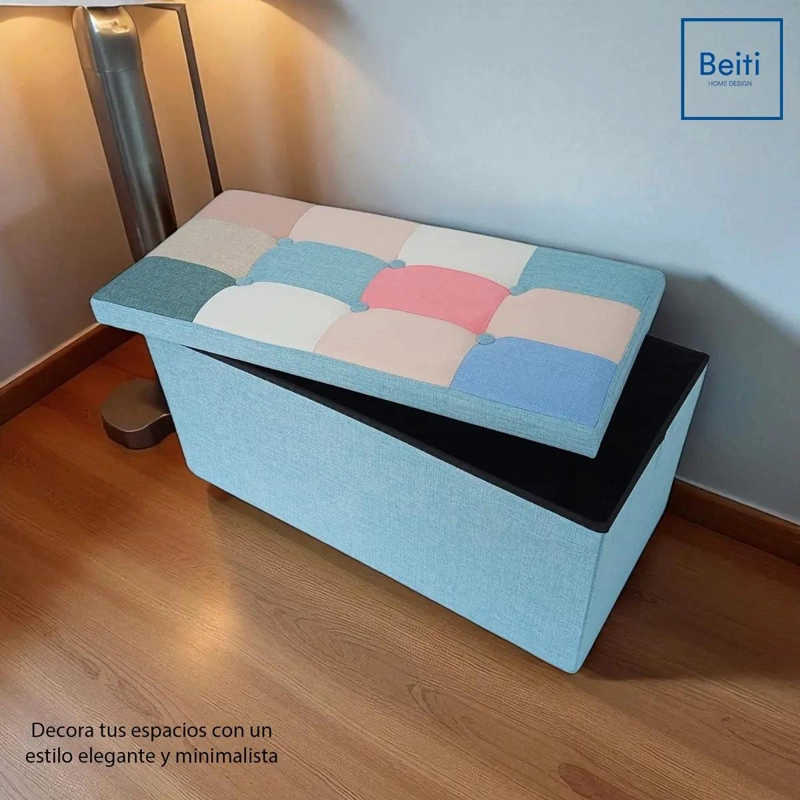 PUFF BAUL PLEGABLE ORGANIZADOR DE TELA MIX ROSADO 76X38 CM - 4