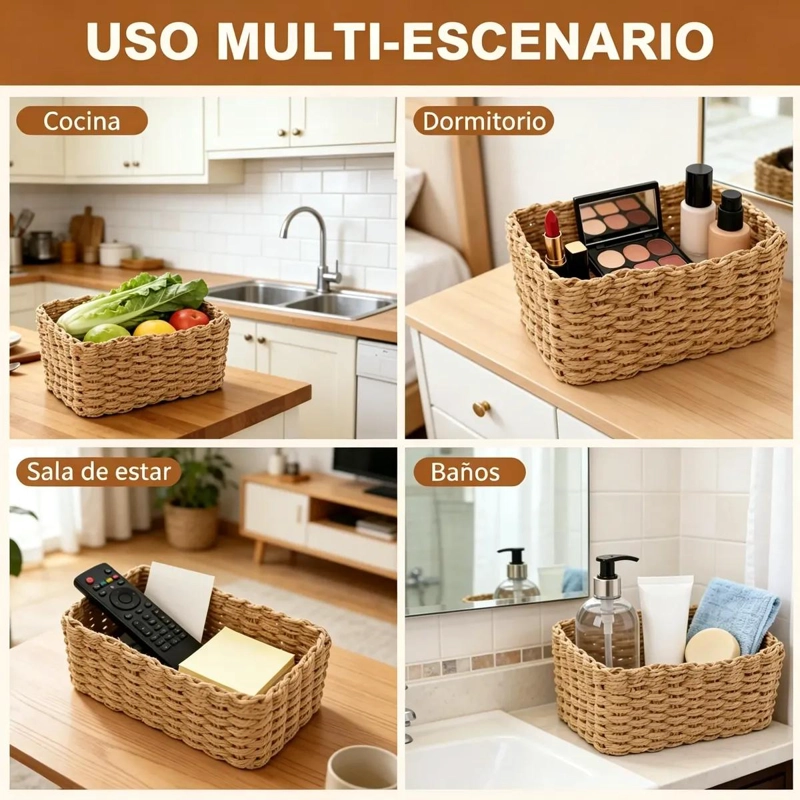 SET DE 4 CESTAS DE MIMBRE PARA ALMACENAMIENTO Y ORGANIZACION - 2