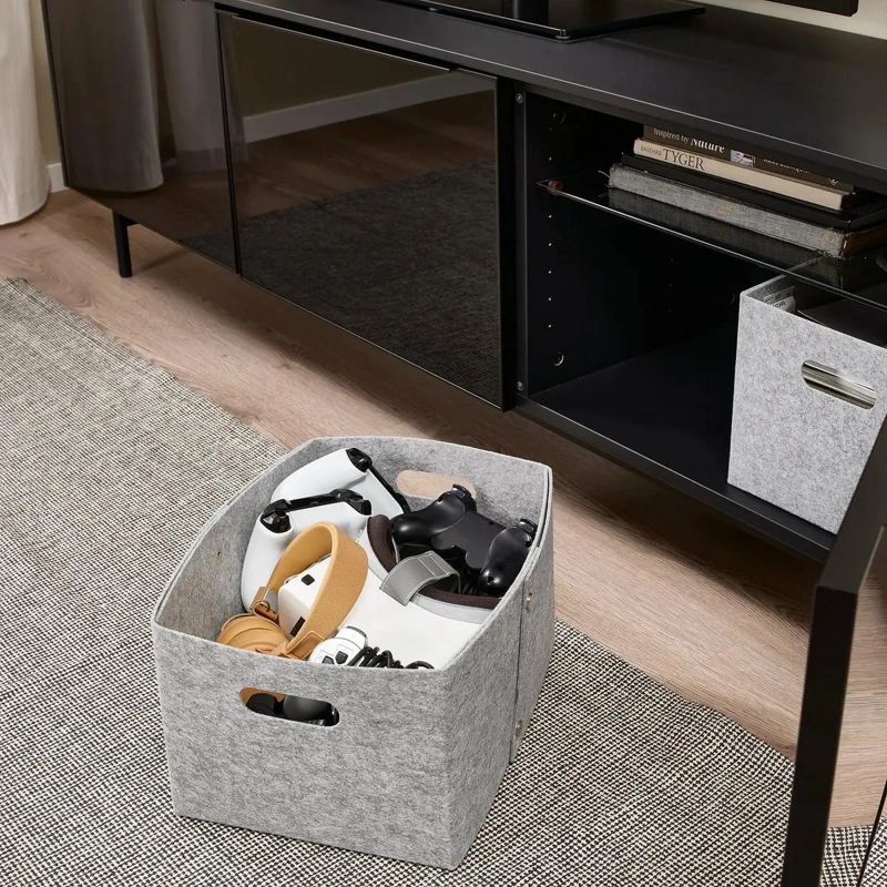 CANASTO ORGANIZADOR DE FIELTRO GRIS CON ASAS 25X35X20 CM - 3