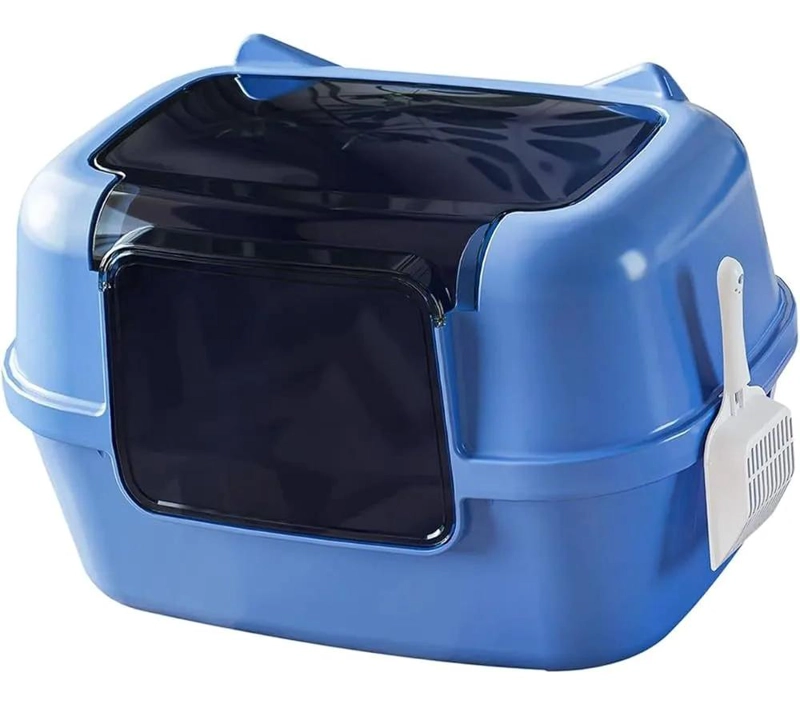 ARENERO SANITARIO CUBIERTO PARA MASCOTAS GRANDE COLOR AZUL CON TAPA - 1