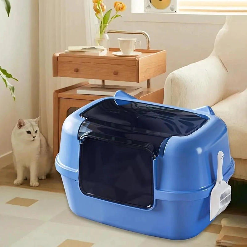 ARENERO SANITARIO CUBIERTO PARA MASCOTAS GRANDE COLOR AZUL CON TAPA - 5