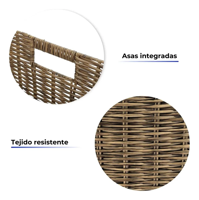 CANASTO DECORATIVO DE MIMBRE PLEGABLE CON ASAS MARRON PARA ALMACENAMIENTO - 3