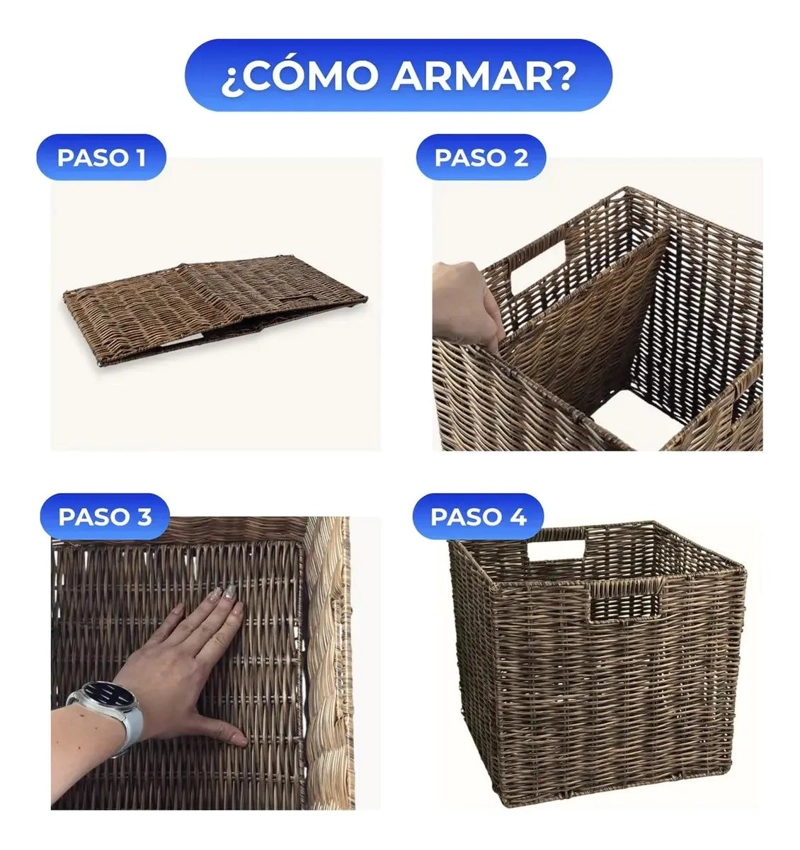 CANASTO DECORATIVO DE MIMBRE PLEGABLE CON ASAS MARRON PARA ALMACENAMIENTO - 5
