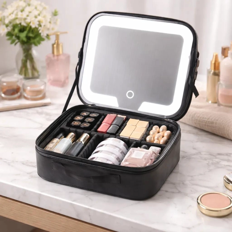 MALETIN PARA MAQUILLAJE CON ESPEJO INTEGRADO Y LUZ LED AJUSTABLE - 1
