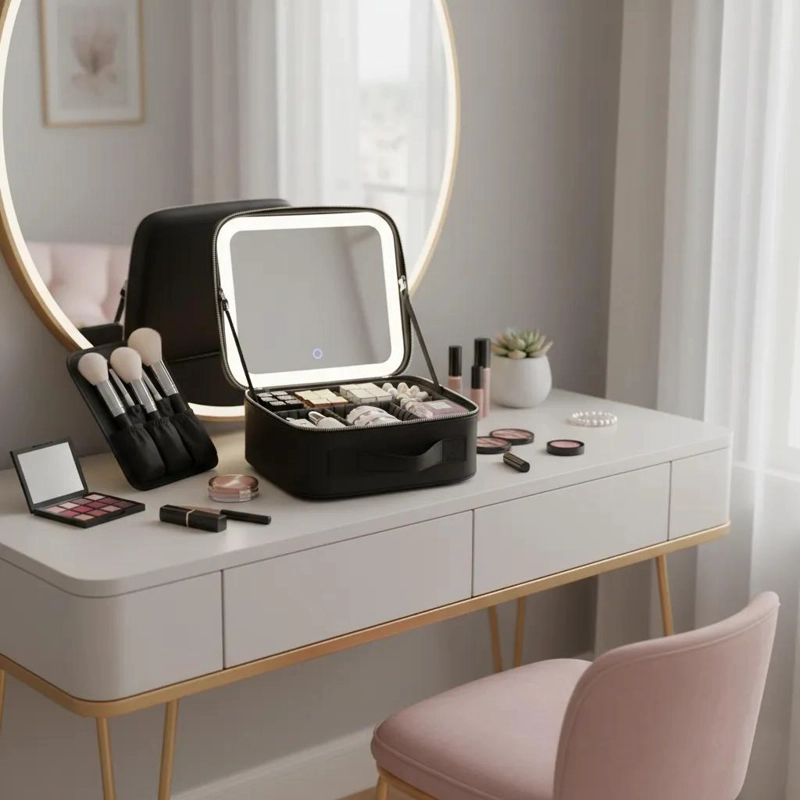 MALETIN PARA MAQUILLAJE CON ESPEJO INTEGRADO Y LUZ LED AJUSTABLE - 2