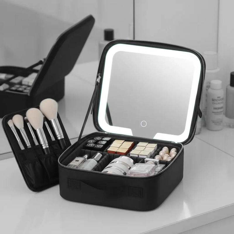 MALETIN PARA MAQUILLAJE CON ESPEJO INTEGRADO Y LUZ LED AJUSTABLE - 3