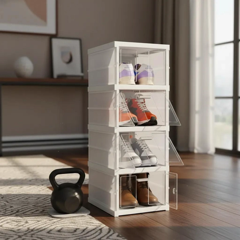 SET DE 6 CAJAS ORGANIZADORAS APILABLES PARA ZAPATILLAS PLEGABLES - 1