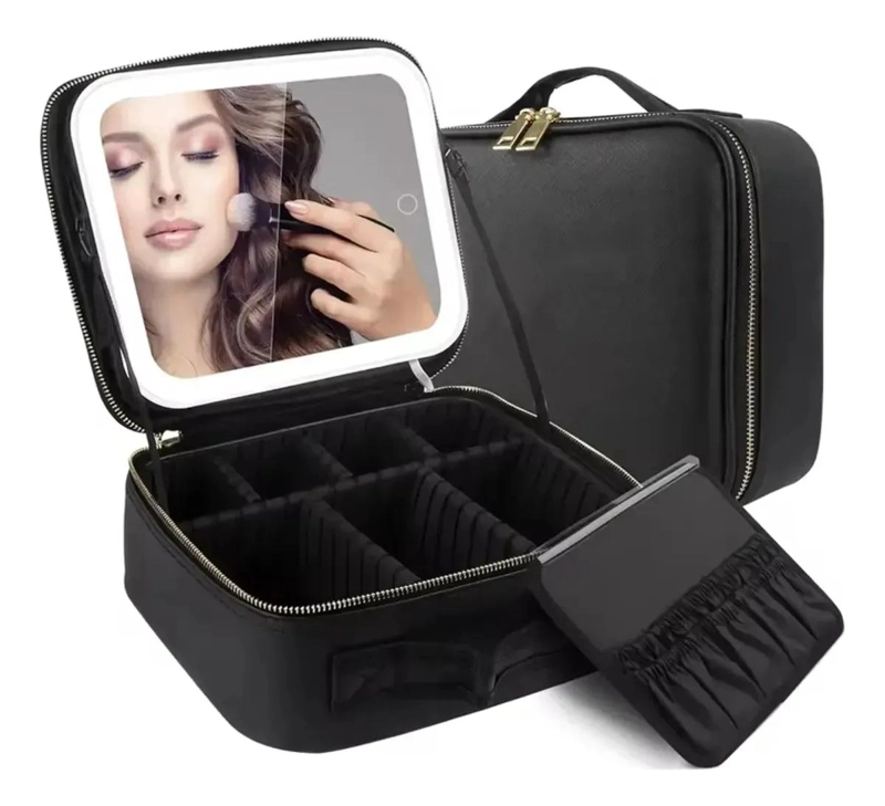 BOLSO PARA MAQUILLAJE CON ESPEJO Y LUZ LED TAMAÑO 26X23X13 CM - 1