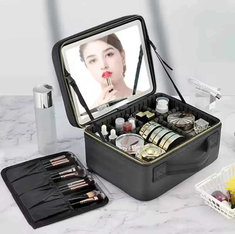 BOLSO PARA MAQUILLAJE CON ESPEJO Y LUZ LED TAMAÑO 26X23X13 CM - 4