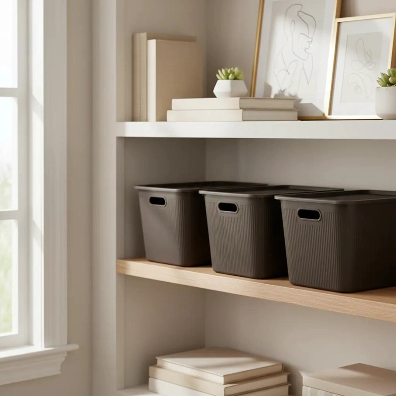 SET DE 3 CAJAS ORGANIZADORAS DE 24 LITROS COLOR MARRON CON TAPA - 1