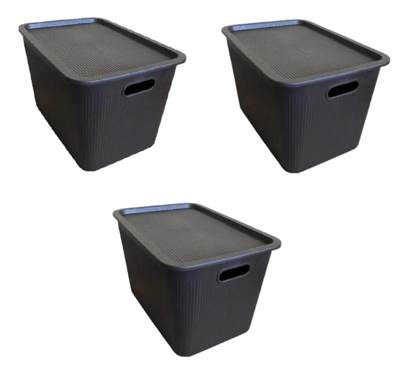 SET DE 3 CAJAS ORGANIZADORAS DE 24 LITROS COLOR MARRON CON TAPA - 2