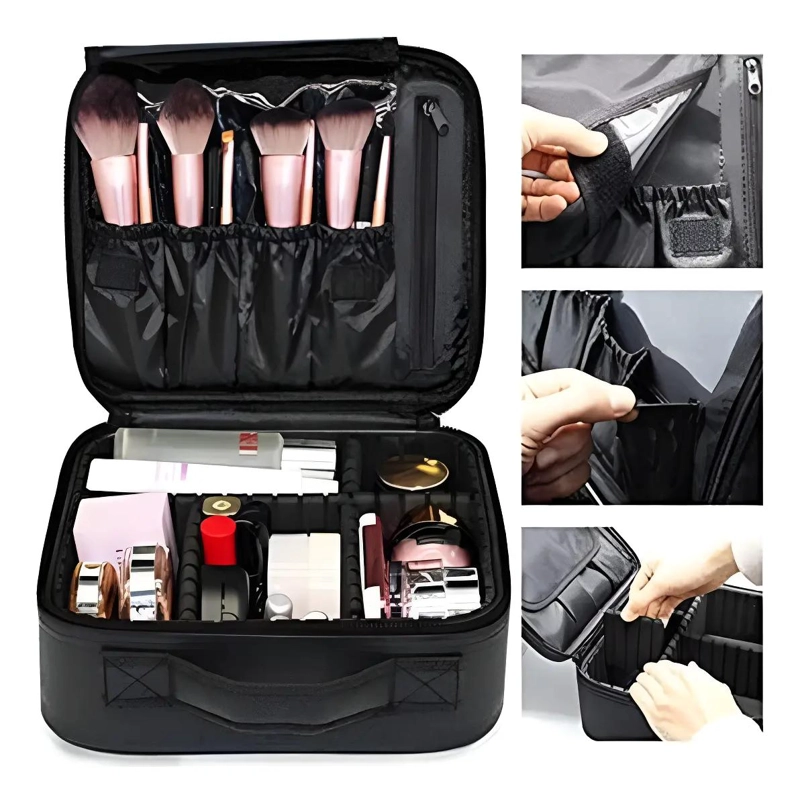 MALETIN ORGANIZADOR DE MAQUILLAJE CON SEPARADORES AJUSTABLES Y COMPARTIMENTOS - 1