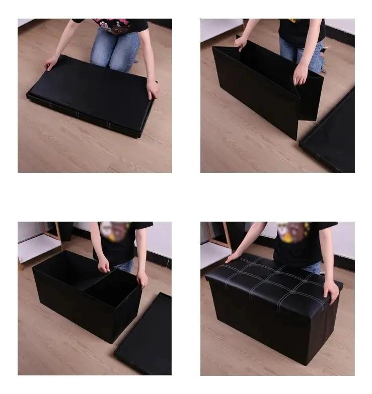 BANQUETA BAUL ORGANIZADOR NEGRA CON PUFF Y ESPACIO DE ALMACENAMIENTO - 4