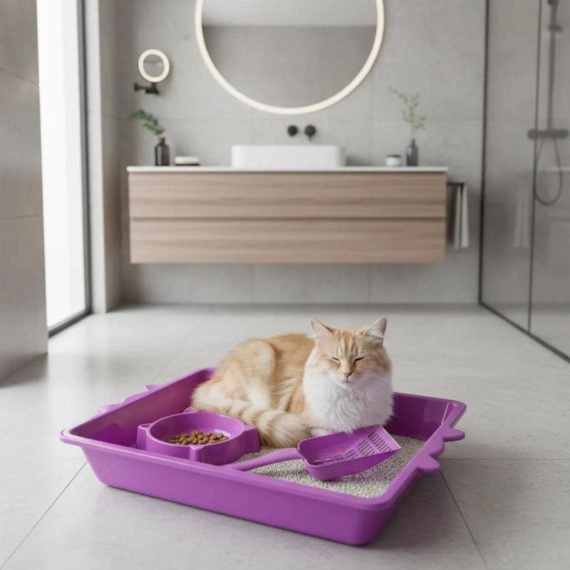 SET COMPLETO PARA CUIDADO DE GATOS CON ARENERO, PALA Y PLATO - 3