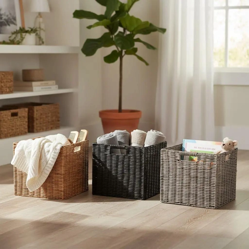 CANASTO ORGANIZADOR TEJIDO DECORATIVO TAMAÑO 32X29.5 CM - 2