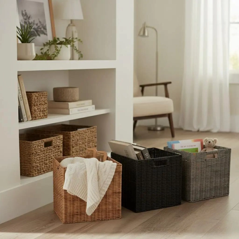 CANASTO ORGANIZADOR TEJIDO DECORATIVO TAMAÑO 32X29.5 CM - 4