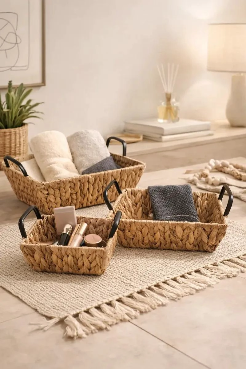 SET DE 3 CESTAS ORGANIZADORAS DE YUTE CON ASAS PARA DECORACION - 2