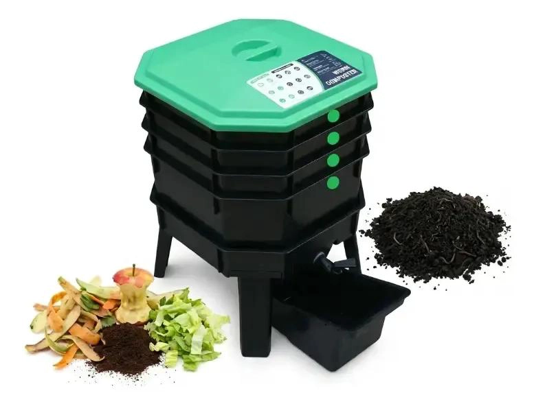 VERMICOMPOSTERA DE 4 BANDEJAS DE PLASTICO RECICLADO PARA COMPOSTAJE - 1