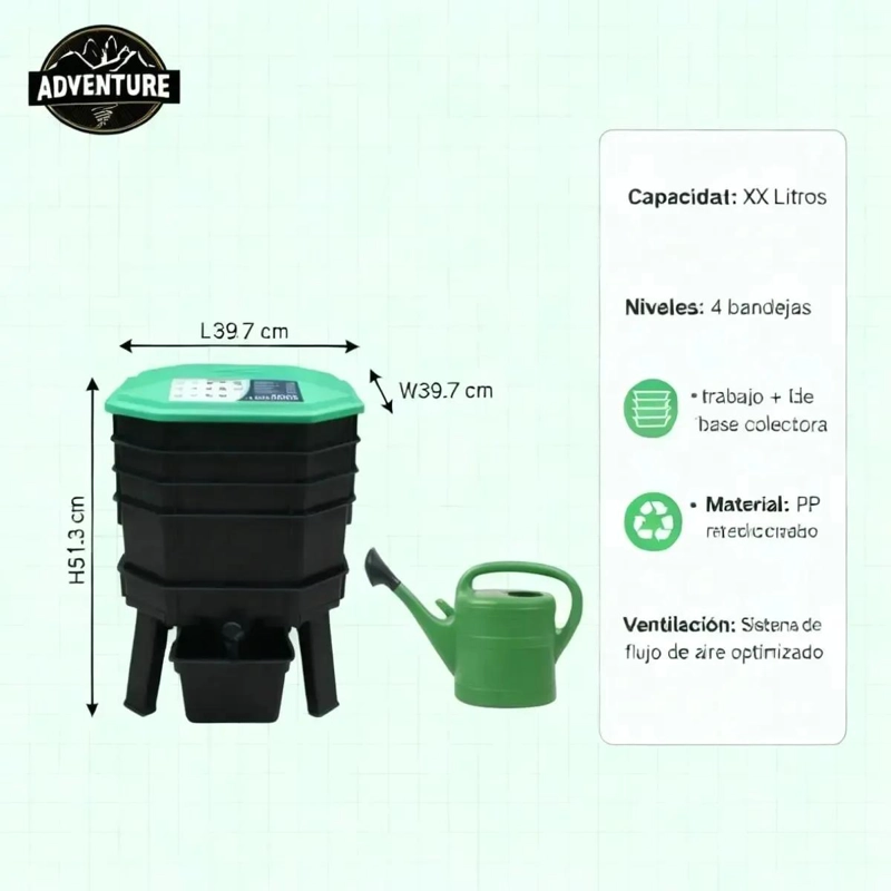 VERMICOMPOSTERA DE 4 BANDEJAS DE PLASTICO RECICLADO PARA COMPOSTAJE - 2