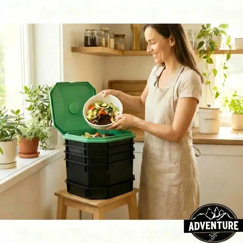 VERMICOMPOSTERA DE 4 BANDEJAS DE PLASTICO RECICLADO PARA COMPOSTAJE - 3