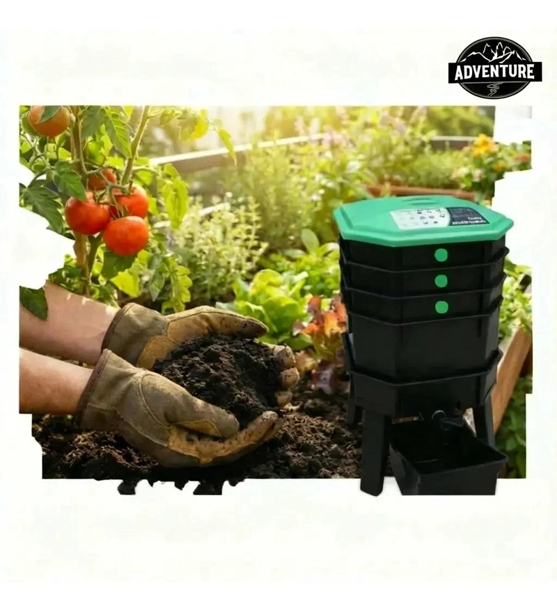 VERMICOMPOSTERA DE 4 BANDEJAS DE PLASTICO RECICLADO PARA COMPOSTAJE - 4