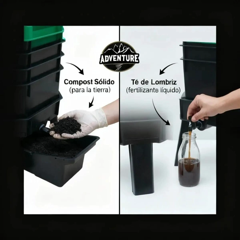 VERMICOMPOSTERA DE 4 BANDEJAS DE PLASTICO RECICLADO PARA COMPOSTAJE - 5