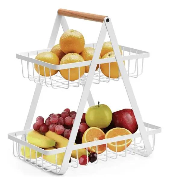 FRUTERO DE MESA CON CANASTO DE DOS NIVELES PARA FRUTAS Y COCINA - 1