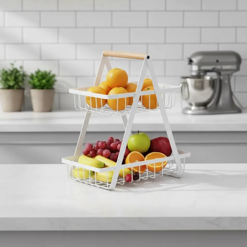 FRUTERO DE MESA CON CANASTO DE DOS NIVELES PARA FRUTAS Y COCINA - 3