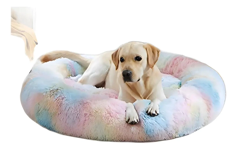 CAMA PARA MASCOTAS GRANDE 70CM CON FELPA Y DISEÑO ARCOIRIS - 1