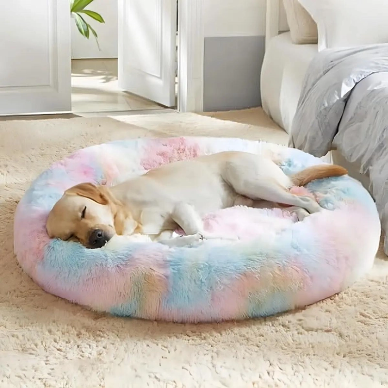CAMA PARA MASCOTAS GRANDE 70CM CON FELPA Y DISEÑO ARCOIRIS - 2